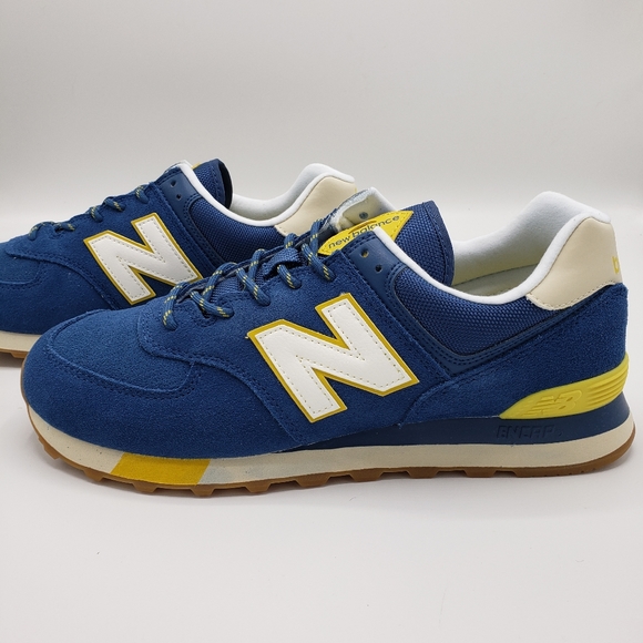 Blue and yellow new balance 574 Clearance